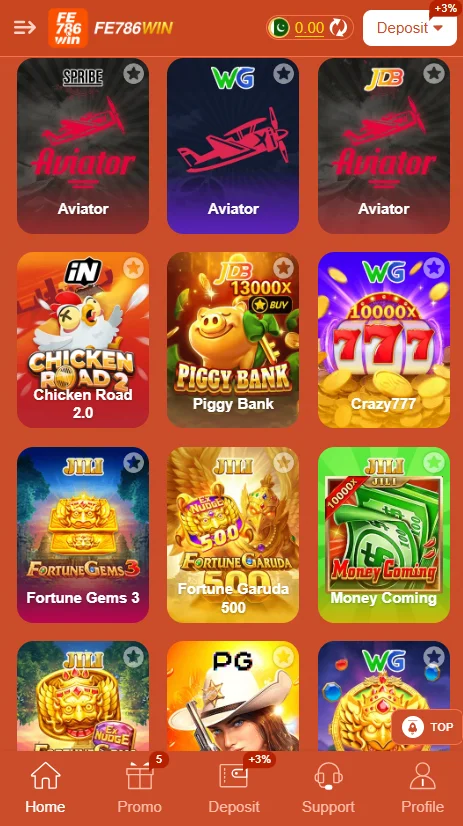 FE786WIN Game APK Interface