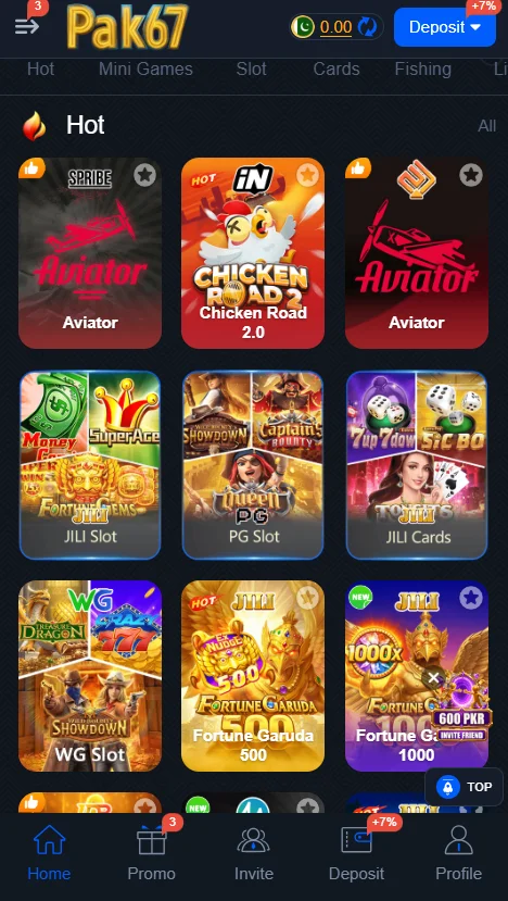 PAK67 Game APK Interface