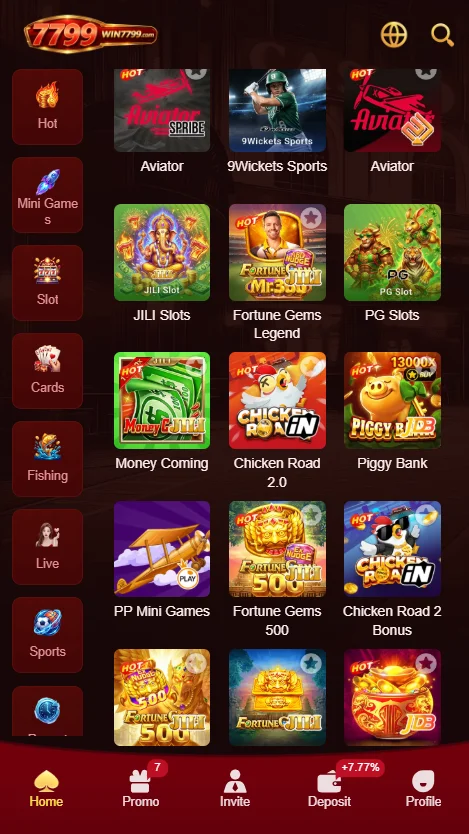 Win7799 Game dashboard interface