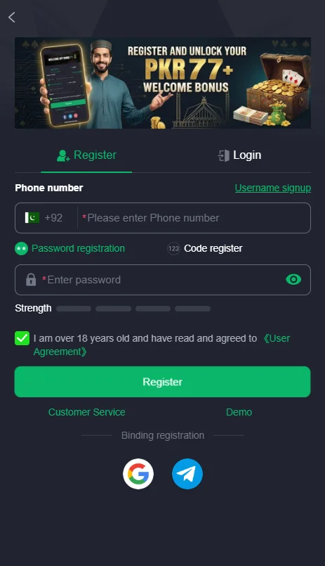 Y77 Game App Registration and Login