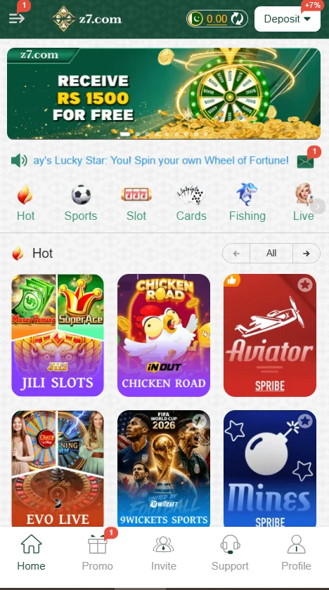 Z7 Game APK Main Dashboard Interface
