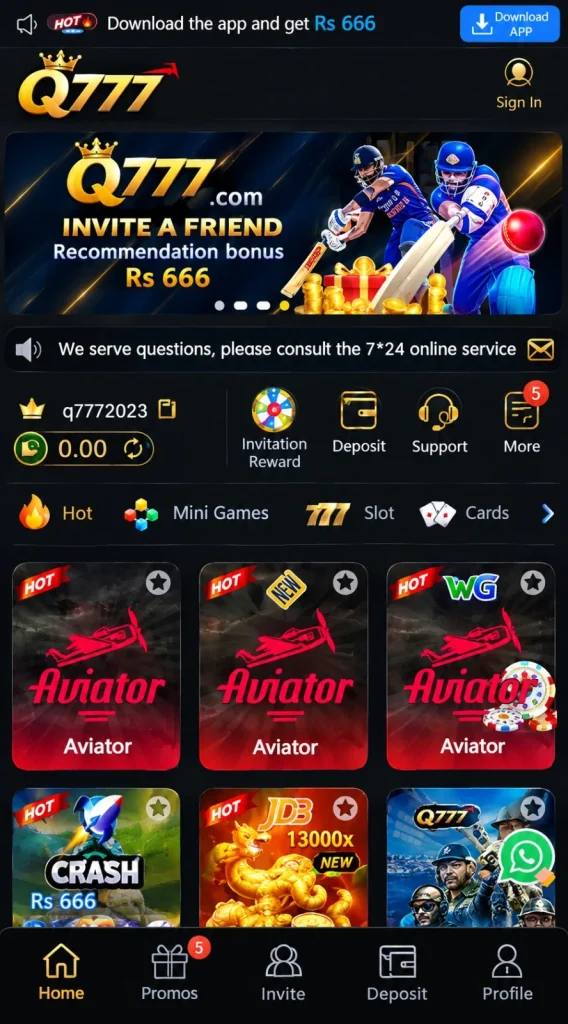 Q777 Game Main Lobby Interface
