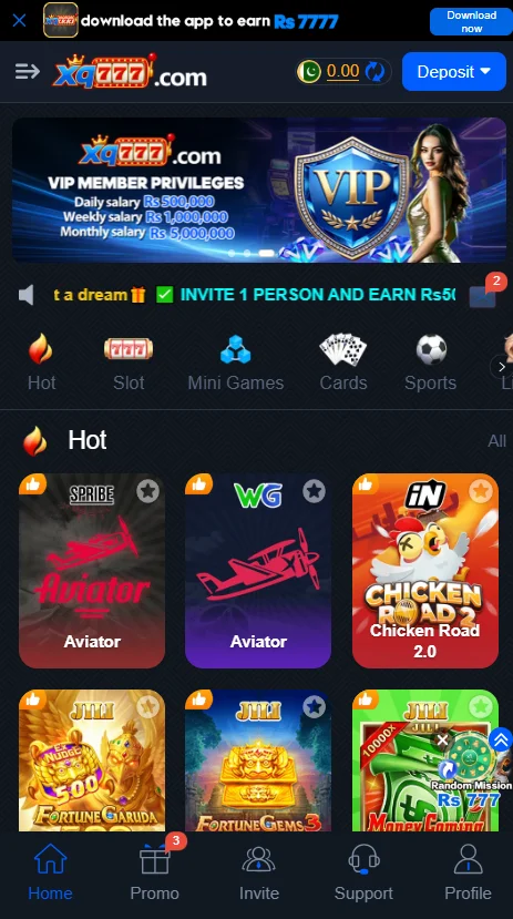 Xq777 Game APK Main Lobby Interface